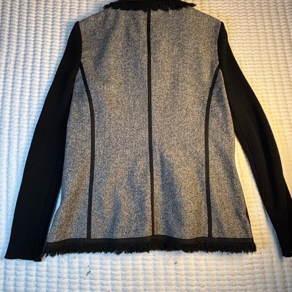 Newport Studio‎ Tweed Fringe Jacket Knit Sleeve Career Chic Medium